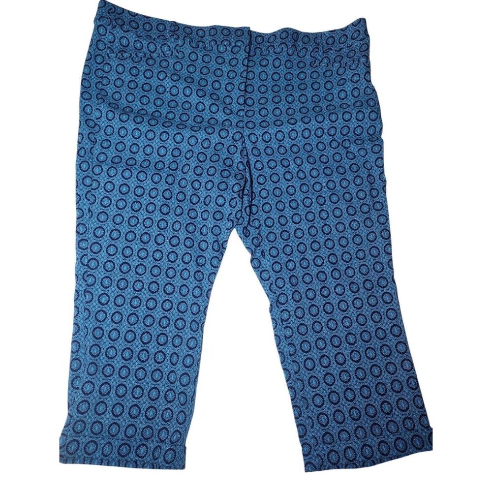 Lane Bryant Ashley Curvy Fit Cropped Pants Size 26 Cuffed Geometric Turquoise
